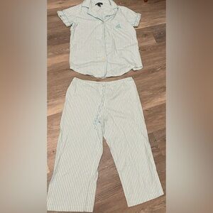 Women’s Ralph Lauren Striped 100% Cotton-Capri Sleep Set S Mint Stripe